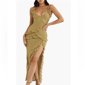 NWT HOUSE OF CB 'Pixie' Olive Ruffle Maxi Dress